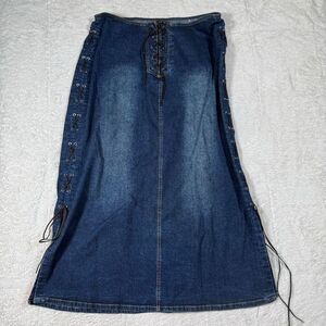 Y2K Lace Up Denim Maxi Skirt Women’s Corset Side Vintage 2000s Jean Skirt